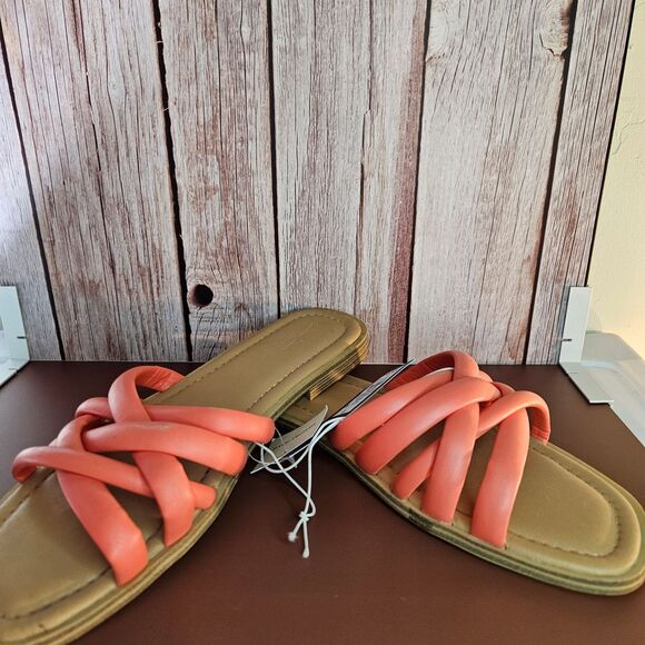 universal Thread Memory‎ Foam Coral Strappy Slide Sandals Cushioned Comfort - Picture 1 of 4
